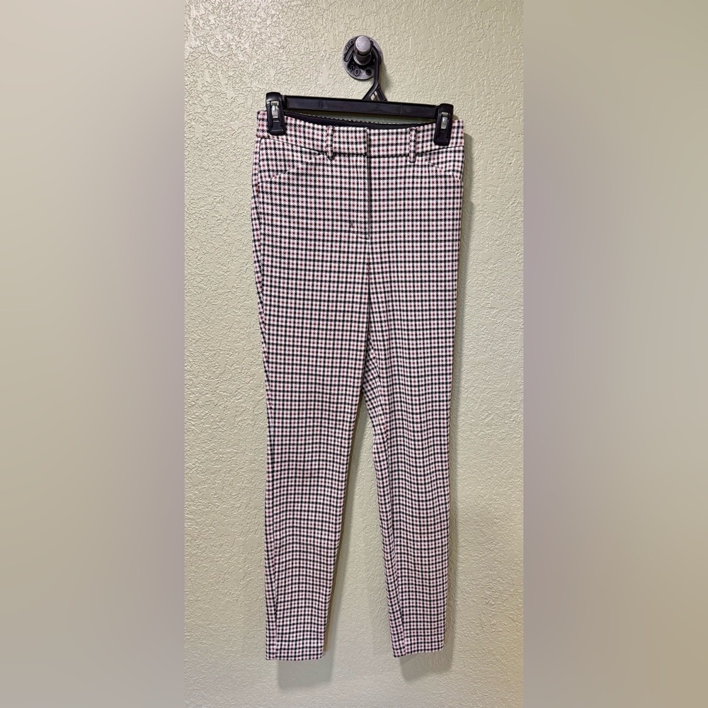 Express Checkered Skinny Pants - Black and White with Brown